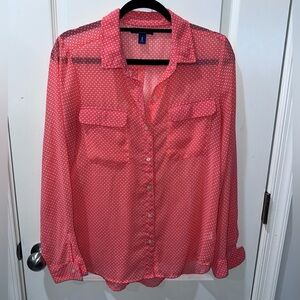 Old Navy Sheer Coral Printed Button Up - Size Medium